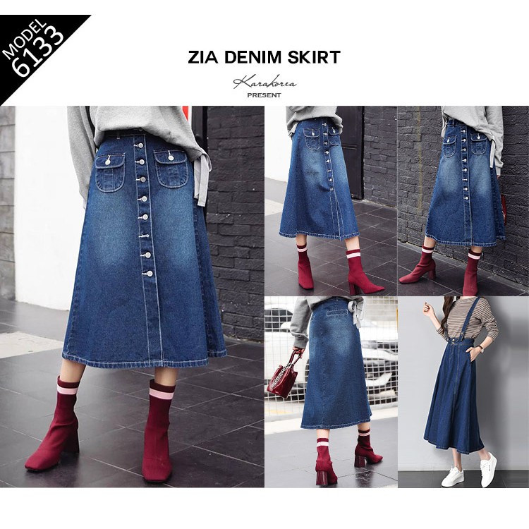 KARAKOREA 6133 Zia Denim Skirt Rok Jeans Rok Denim Rok Panjang/Rok jeans wanita/Rok Jeans Korea/Rok wanita