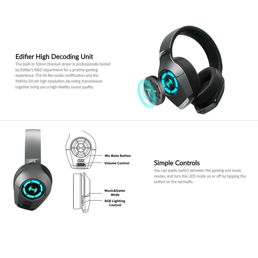 Headset Gaming Hecate Edifier GX Grey RGB Led Noice canceling Mic