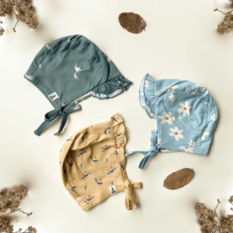 BOHOBABY / BOHOPANNA RUFFLE BONET PRINT printed motif bonnet topi anak bayi perempuan-3
