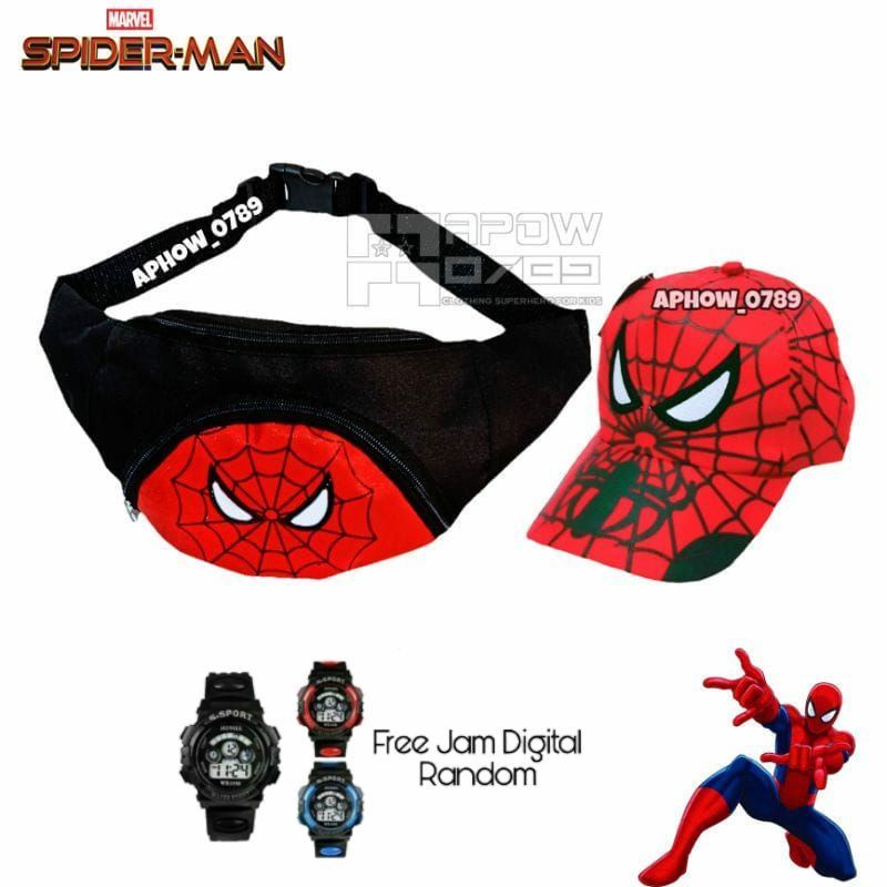 Paket Hemat 3in1 Tas Selempang Anak Waistbag Karakter Free Topi Dan Jam Tangan G-Shock Usia 2-10th