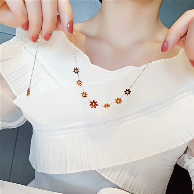 295# Kalung Wanita titanium lapis emas 18k model Bunga Kecil  rosegold