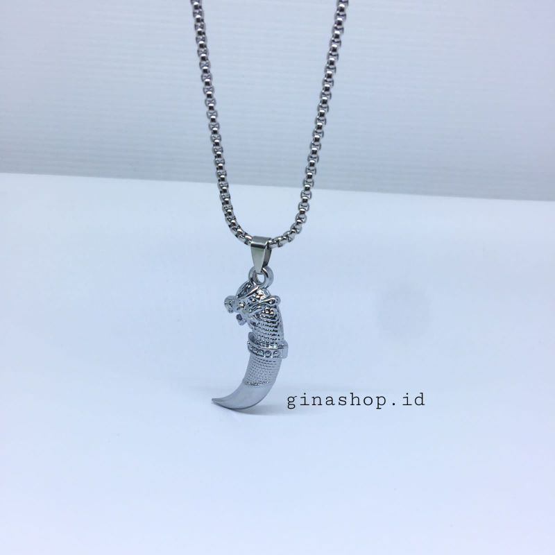 Kalung Choker Cowok Titanium Liontin Kujang Silver Terbaru Kalung saja