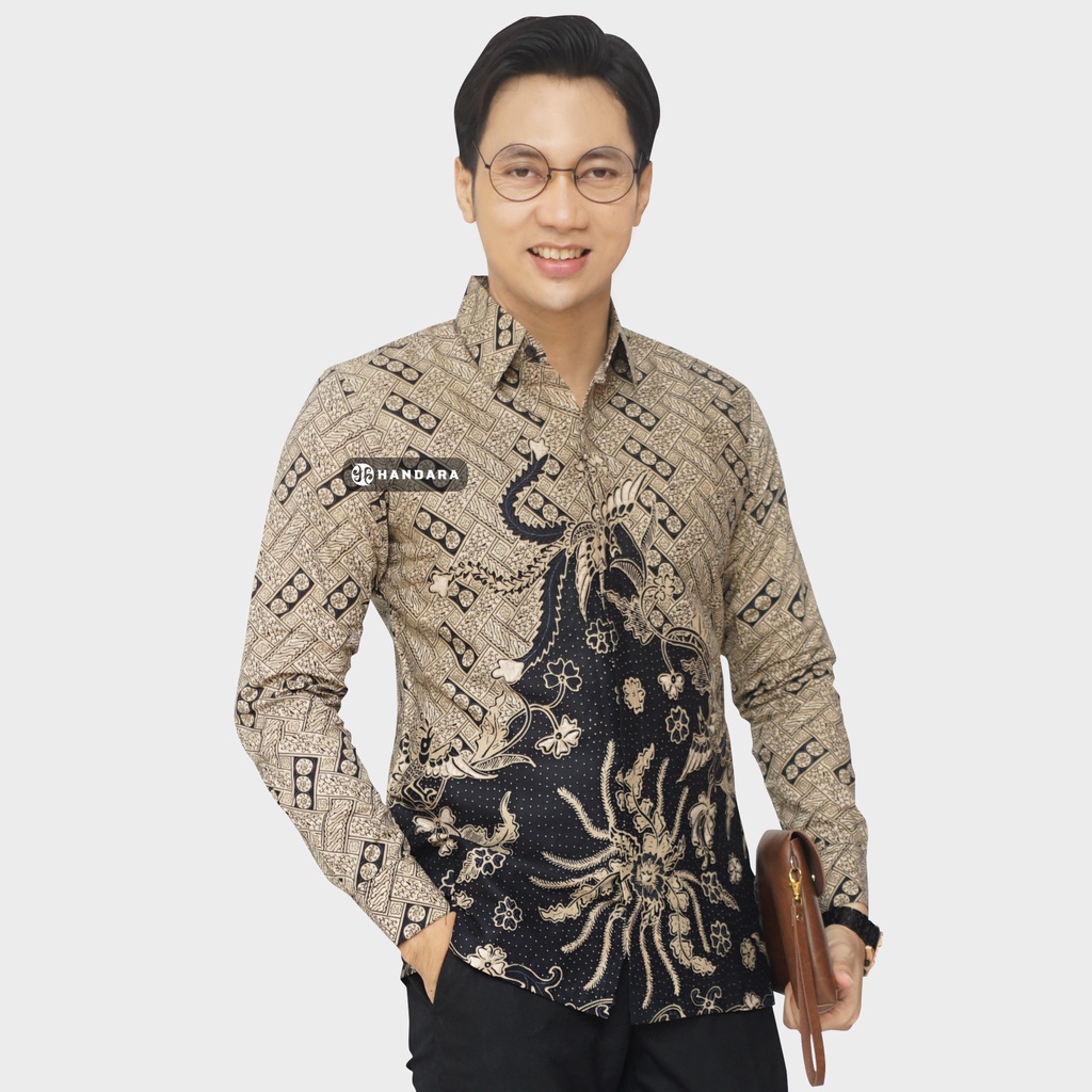 Baju Kemeja Batik Pria Lengan Panjang Slim Fit Premium Modern Full Furing Katun Halus Original Handara Motif Domino Lawasan HB-191