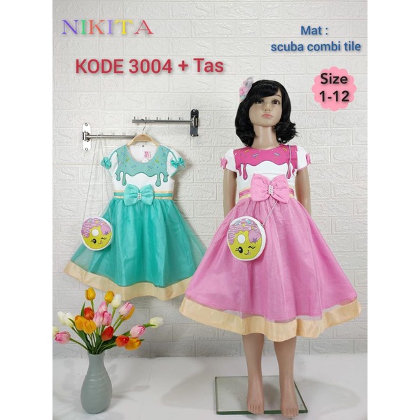 NIKITA Dress Pesta anak Scuba combinasi Tile