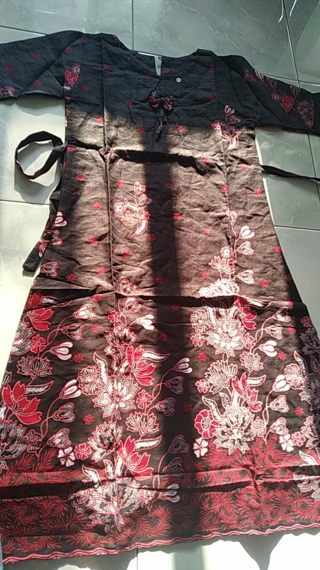 Batik Couple Keluarga Sania Ruffle Ori Ndoro Jowi Dnt Motif Sakura Merah
