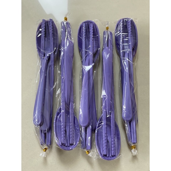 Gelas Minum Plastik _Piring Makan Bulat Plastik _Mangkok Makan Bulat Bakso Plastik_Sendok Makan Plastik_Terlaris Termurah Berkualitas ( 1pcs ) claris-Sendok 1set ungu