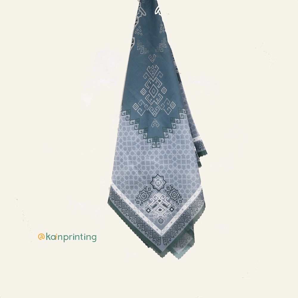 Blue Sky Vardamai with Greygreen Border Scarf Hijab Kerudung Segi empat