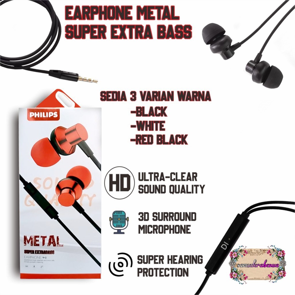 BM030 HEADSET HANDSFREE Hf earphone PHILIP METAL super EXTRA BASS SB1154