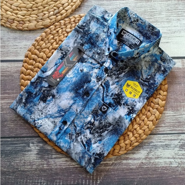Baju Kemeja Pria Cowok Distro Lengan Pendek Motif Surfing Skate Fullprint Printing Pantai Korea Abst