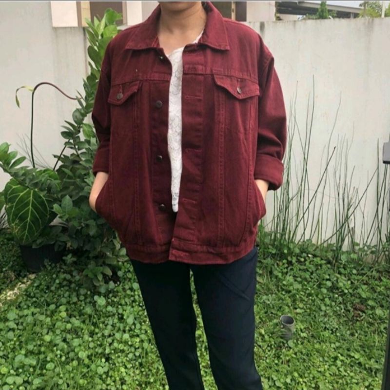 jaket jeans levis  merah marun keren