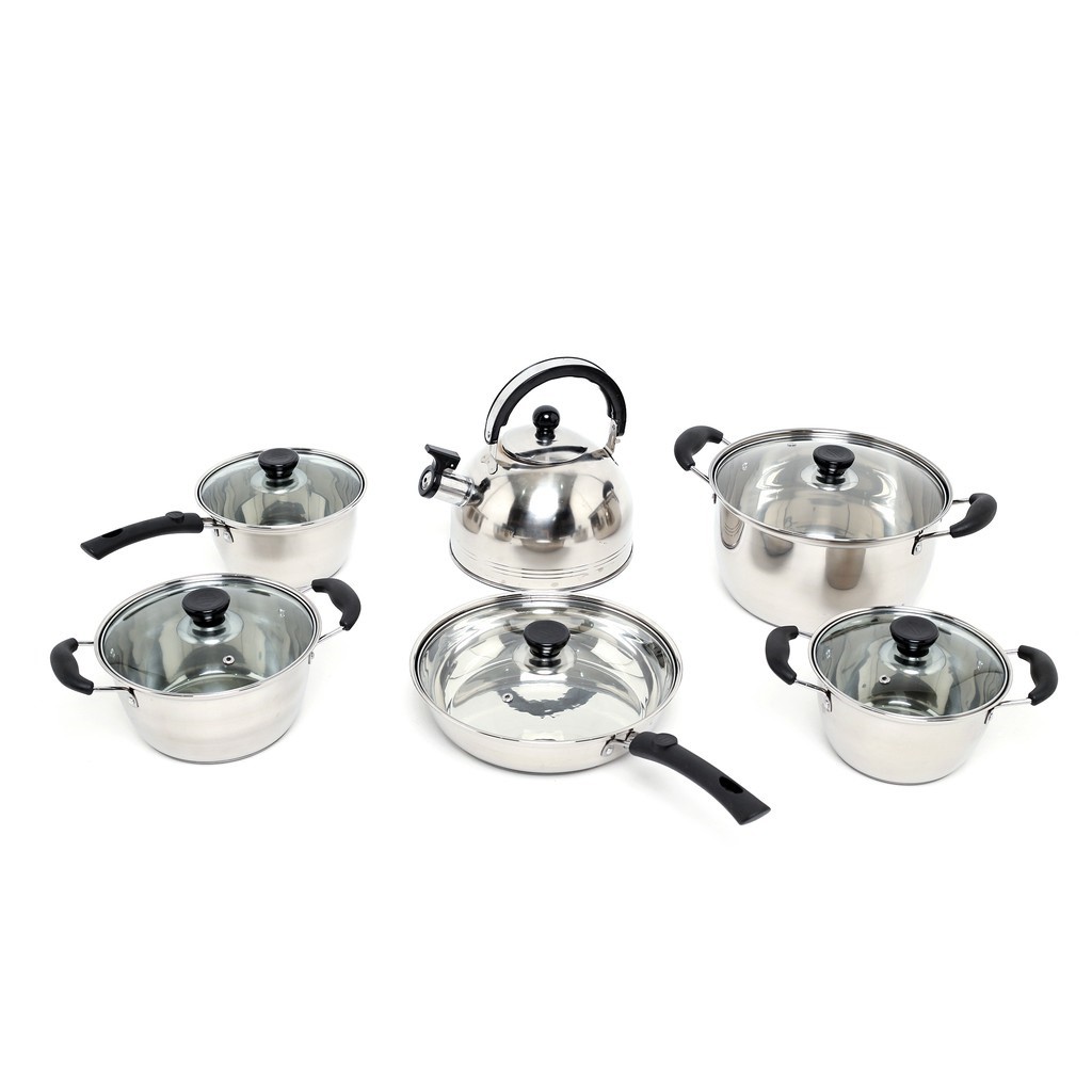 CARIN Panci Set Isi 12pcs Stainless Steel Cookware Kombinasi Teko Sauce Pan Fry Pan Tebal Serbaguna