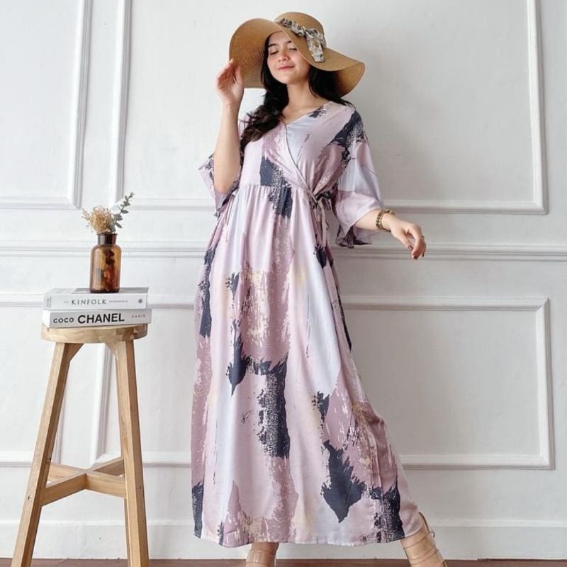 Dress Karen - Dress Kimono Rayon Premium Homey Dress Home wear Home Dress Import Busui Fashion Korean Style Midi Dress Kekinian