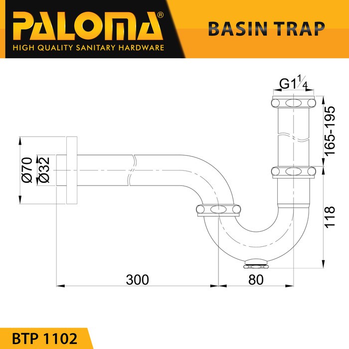 PALOMA BTP 1102 Sifon Wastafel P-Trap Pembuangan Leher Afur Siphon