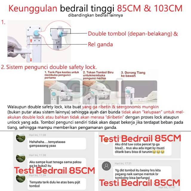 GOL Baby Bedrail Pembatas Pengaman Pagar Kasur Ranjang Tidur Bayi Anak Bed Rail Fence Safety Safe Guard
