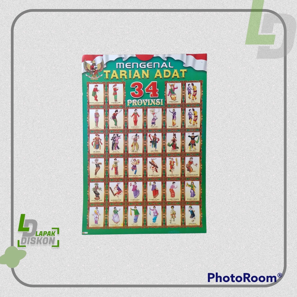 Poster edukasi , poster mengenal tarian adat 34 provinsi , poster murah , poster anak