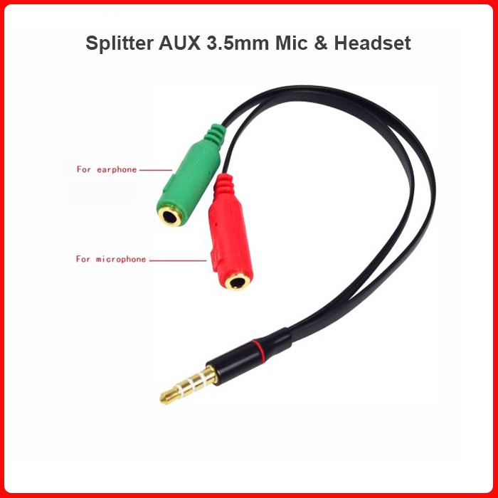 Splitter Audio Kabel 3.5mm Male to 3.5mm Mic and Headphone Flat - Audio Splitter - Aux Splitter