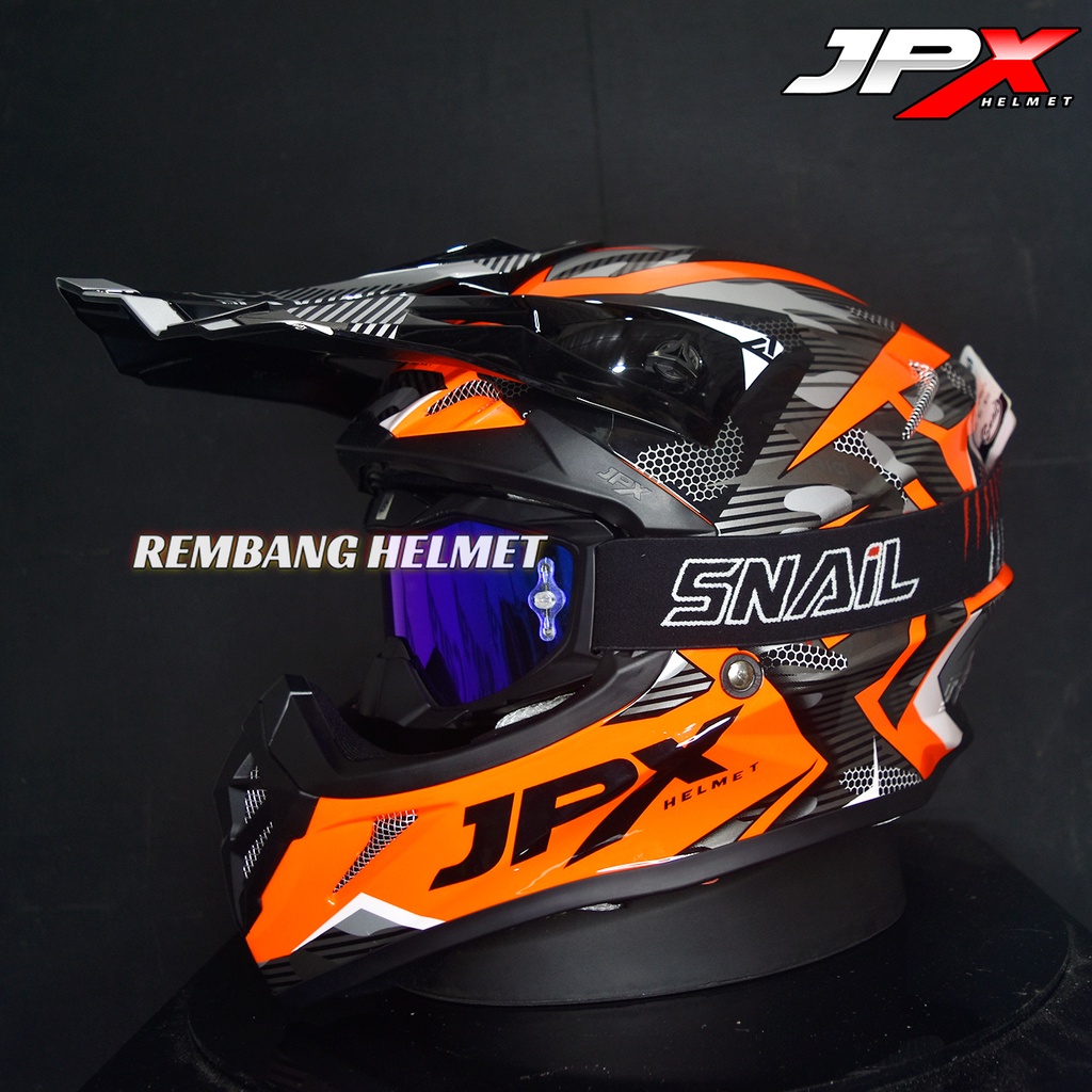 HELM JPX CROSS_FOX1 X35 - FLUO RED GLOSY  PAKET GANTENG GOOGLE SNAIL HELM JPX KLX ORIGINAL HELMET MOTO TRAIL SUPERMOTO HELM FULL FACE MOTO CROSS TERBAIK-MX36 MATT BLACK/BLUE