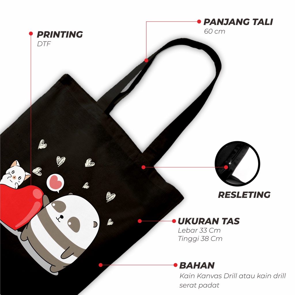 Sevine Totebag Tas Wanita Tote bag Resleting Cute Cat Black Series - CSL6