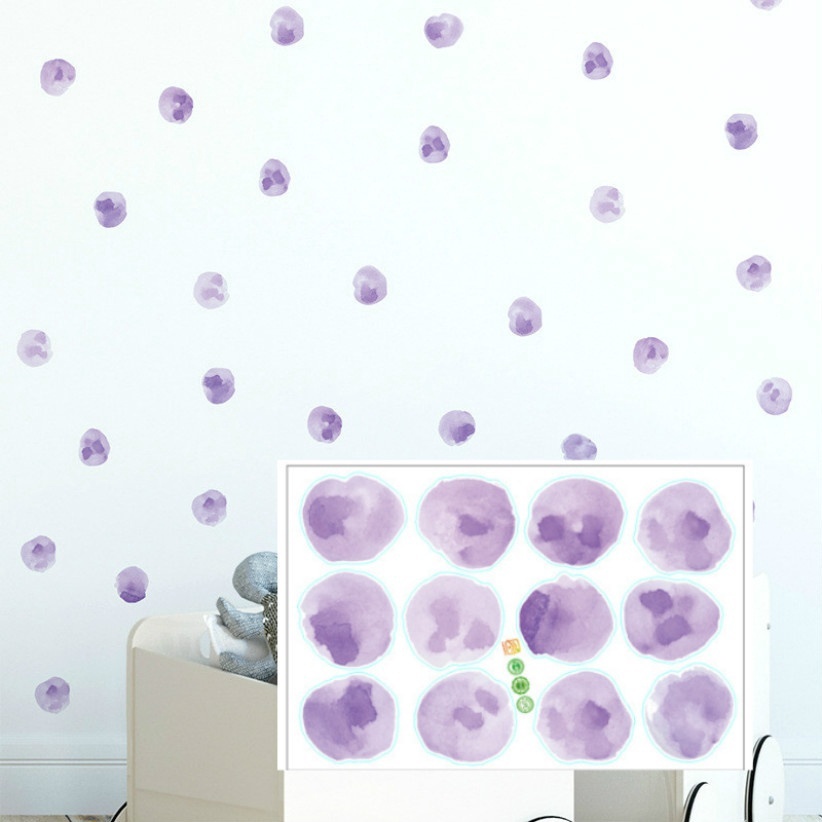 Creative Simple Removable Watercolor Purple Polka Dot Pvc Wall Sticker for Kids Room Kindergarten Decoration