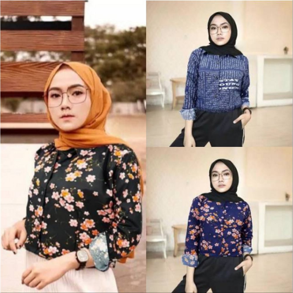 KEMEJA WANITA LENGAN PANJANG MOTIF BUNGA MONALISA