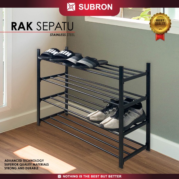 KYS SUBRON RAK SEPATU SANDAL 4 SUSUN STAINLESS STEEL HITAM