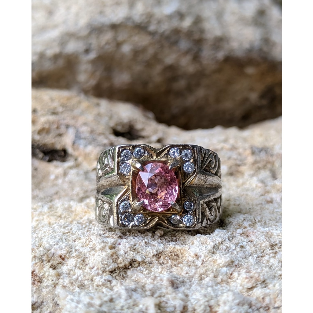 Cincin Pink Tourmaline Ring Perak 925 Handmade