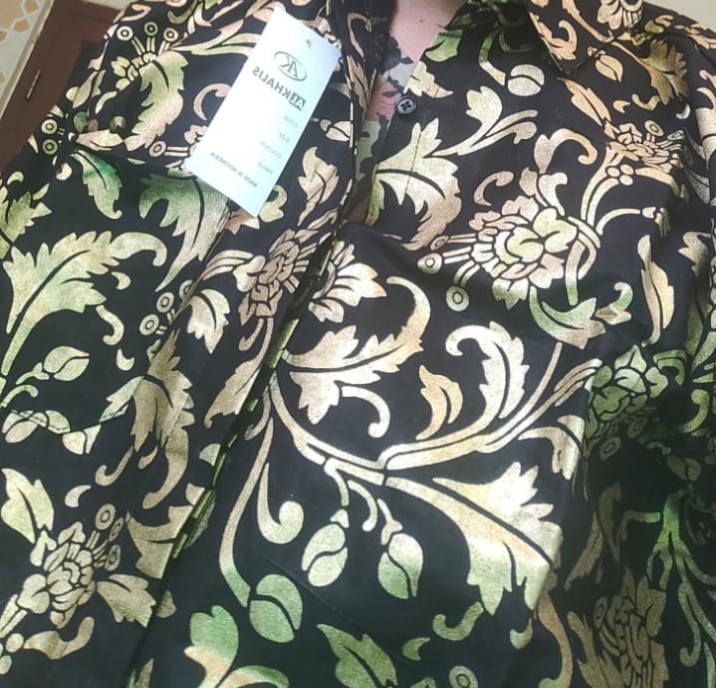 Batik Couple Blouse Hem Bakung Gold Sarimbit Terlaris Alkhalis