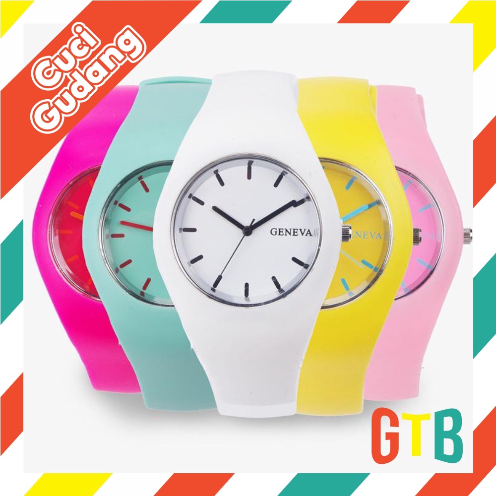 ❤️GTB❤️ JT014 Jam Tangan Geneva Quartz Strap Jelly Rubber Karet Fashion Wanita Pria Import Murah