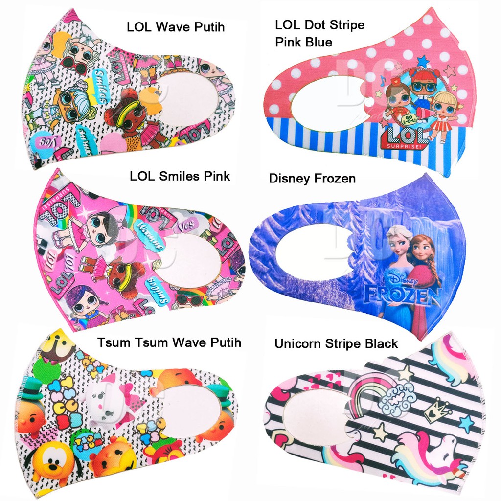 Masker Anak Scuba Premium Motif LOL Unicorn Stripe Frozen Tsum tsum (Bisa Pilih Motif)