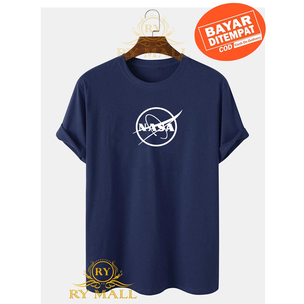 Ry Mall PROMO COD... Kaos Lengan Pendek Nasa Bulat Motif Putih / Kaos Pria / kaos Polos