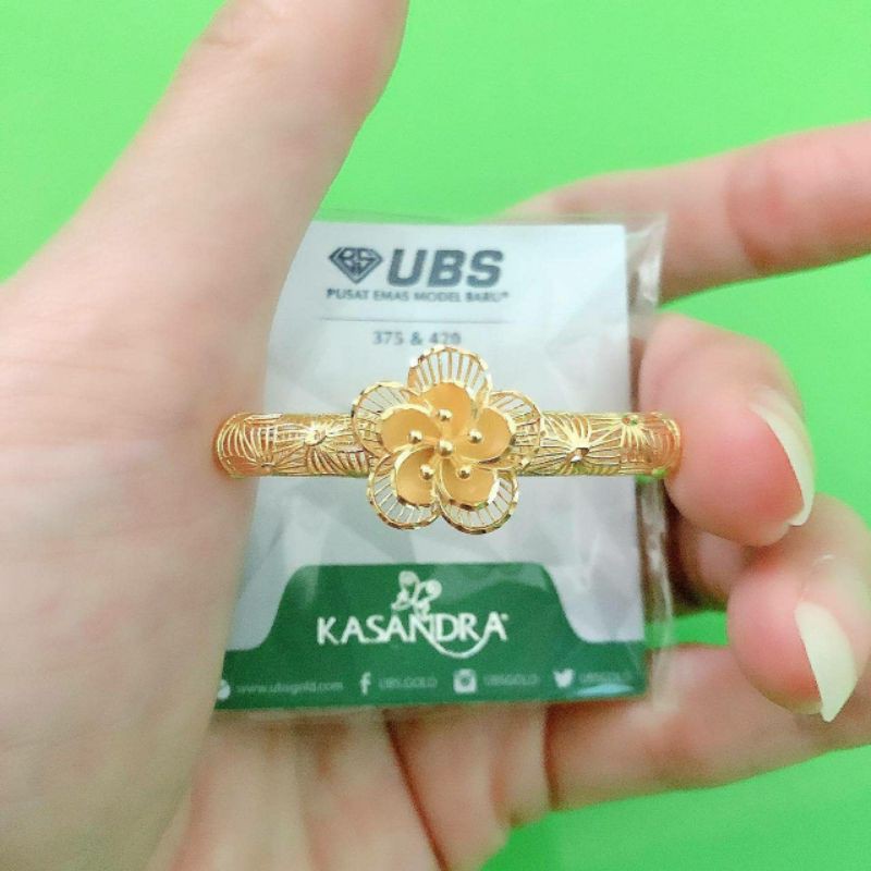 Charm mainan gelang pipa panjang bunga 10 kelopak UBS kadar 375