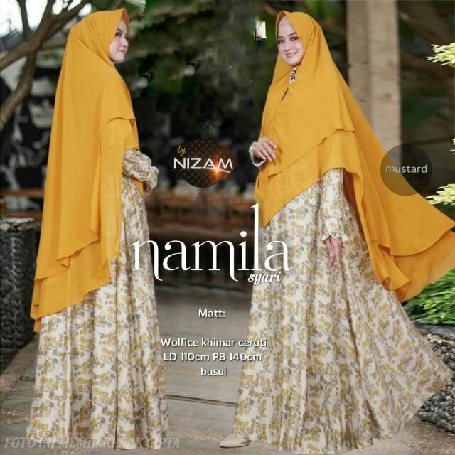 Set namila Syari gamis busui wolfice khimar ceruti