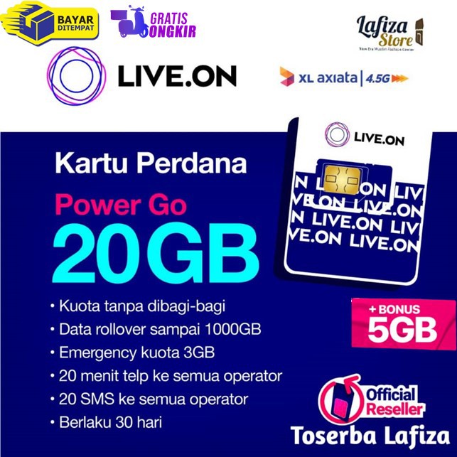 Kartu Perdana Internet LIVE ON Power Go 20GB + Bonus 5GB - By XL Axiata 4.5G