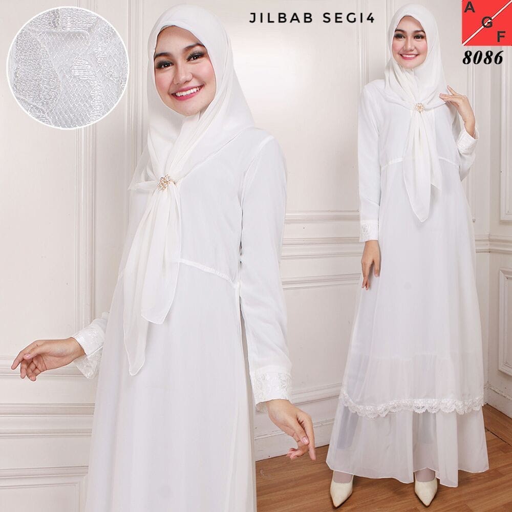 SALE!! Baju Gamis Wanita Brukat / Syari Putih Lebaran