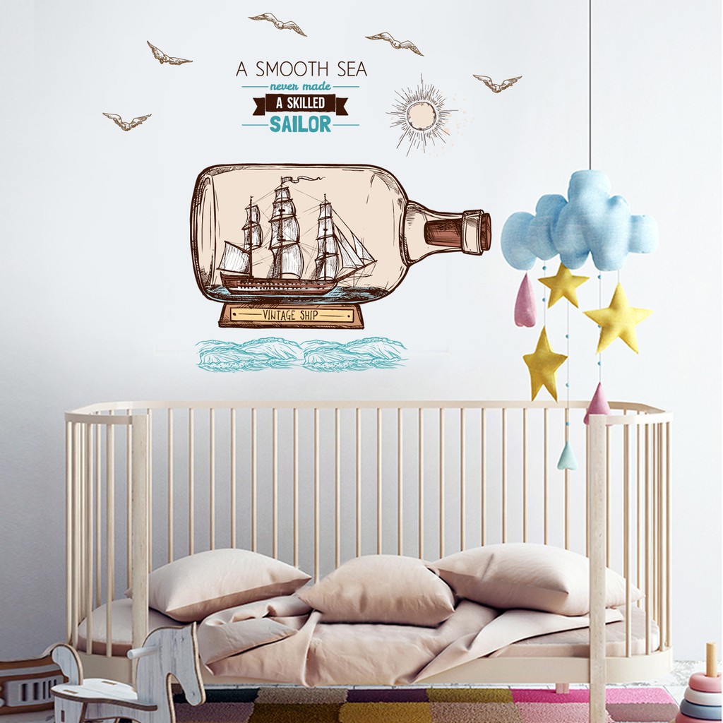 RELIZA WALL STICKER BOTOL SEA VINTAGE KAMAR MANDI DAPUR KITCHEN JM7348 STIKER DINDING