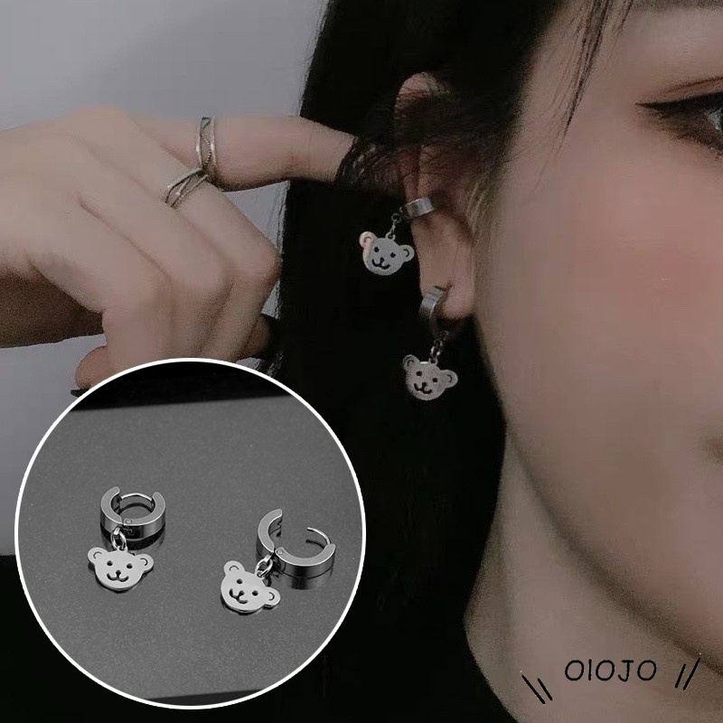 Hip Hop Anting Rantai Desain Beruang Gaya Untuk Wanita Aksesoris Fashion - ol