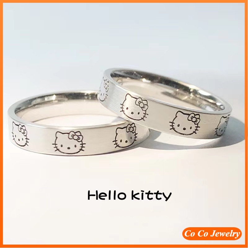 Cincin Pasangan Model Terbuka Adjustable Motif Hello Kitty Untuk Pria Dan Wanita