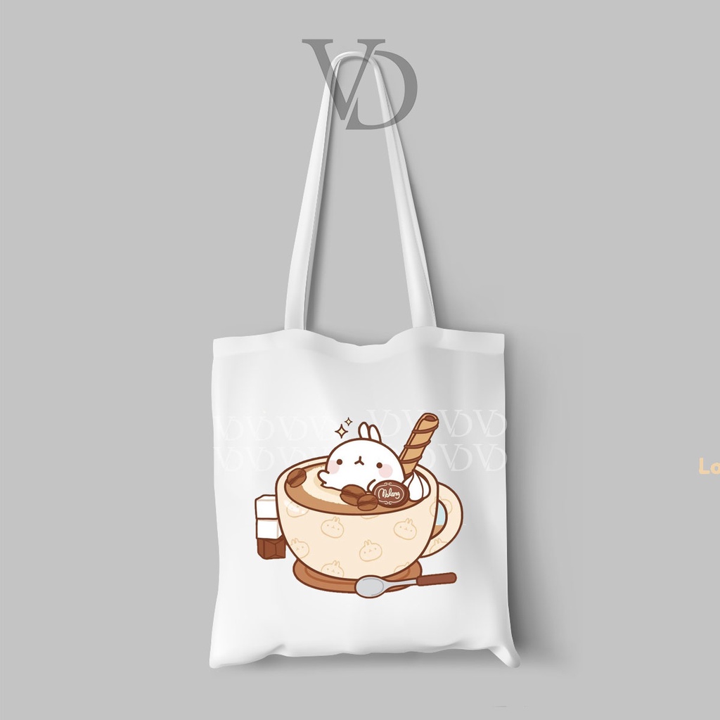 TOTE BAG BAHAN KANVAS MOTIF molang cute / korean TOTE BAG / TAS BELANJA korea