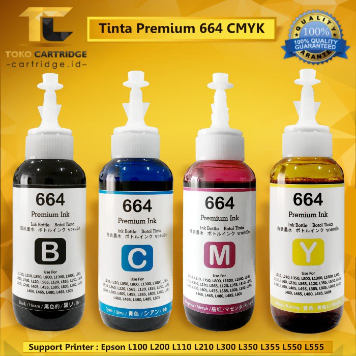 Tinta Premium Ink 664 Cyan Magenta Yellow Black Refill Printer Epson L100 L110 L120 L200 L210 2643