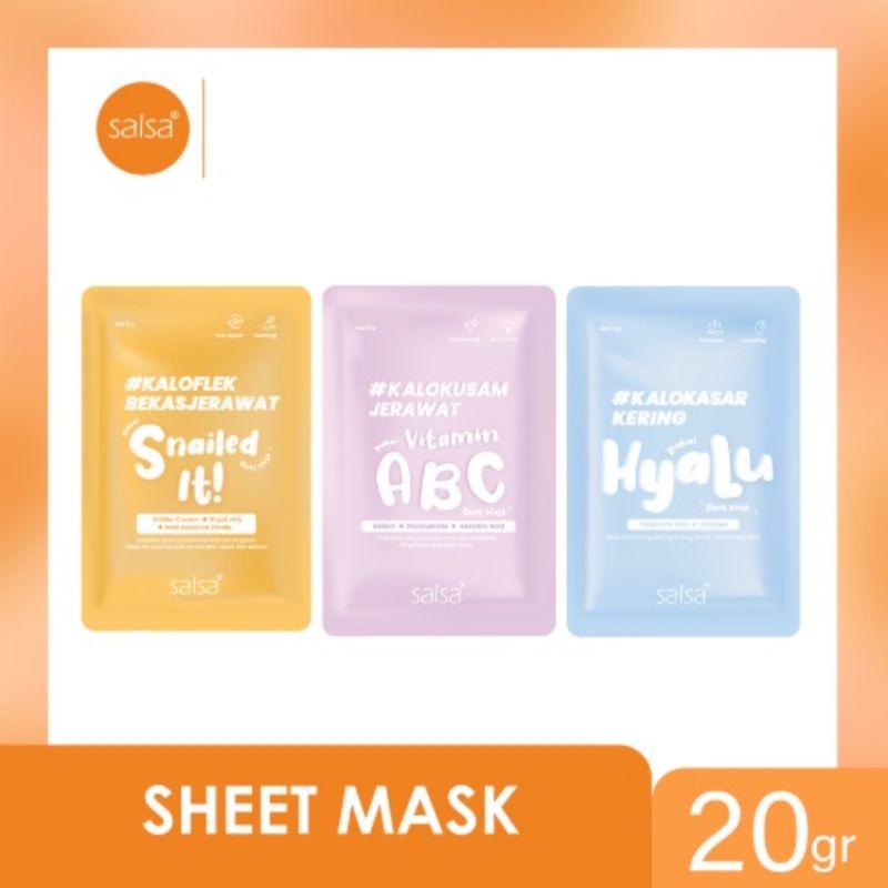 SALSA Cosmetic Sheet Mask - Daily Face Masker Wajah Hyaluronic Vitamin ABC Snail