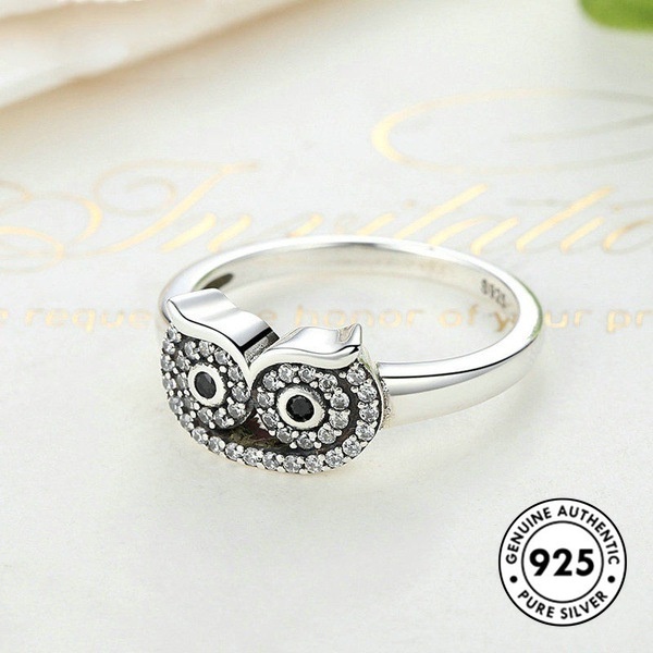 Cincin Desain Burung Hantu Bahan 925 Sterling Silver