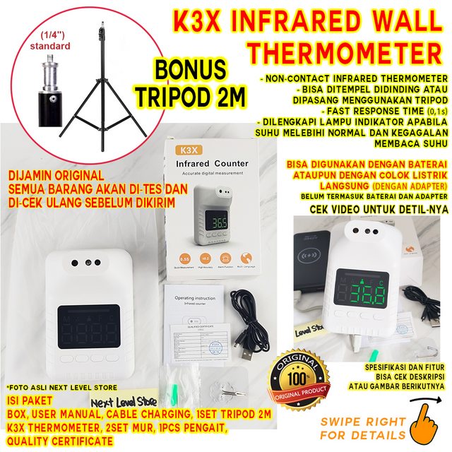 K3X Infrared Thermometer Standing Automatic Termometer FREE TRIPOD 2M