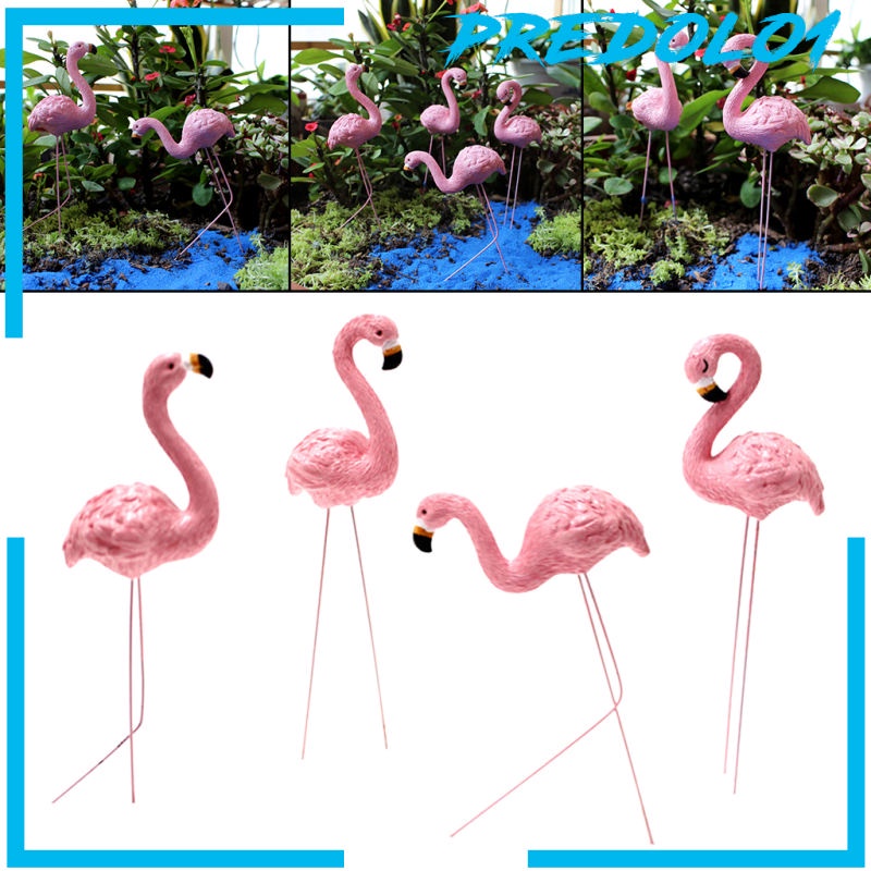 (Predolo1) 4pcs Patung Burung Flamingo Kreatif Untuk Dekorasi Kebun / Teras