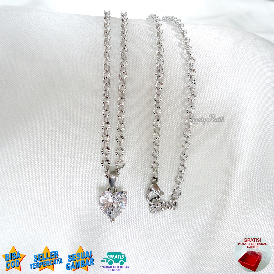 Lovelybutik Kalung Titanium Wanita Asli Anti Karat M1n1 Heart Kalung Anti Luntur Korea Model Terbaru Bonus Kotak Perhiasan