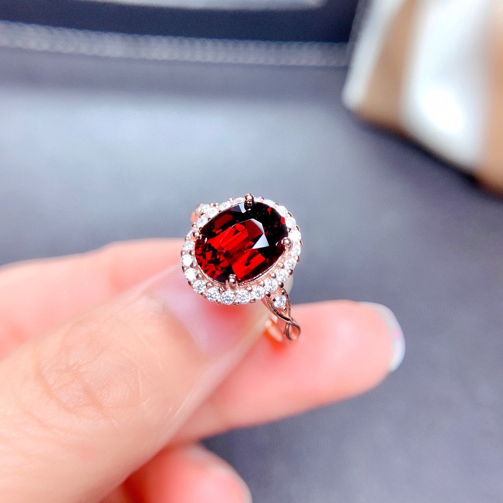 Cincin Batu Permata Merah Berlapis Emas 925 Perak Wanita