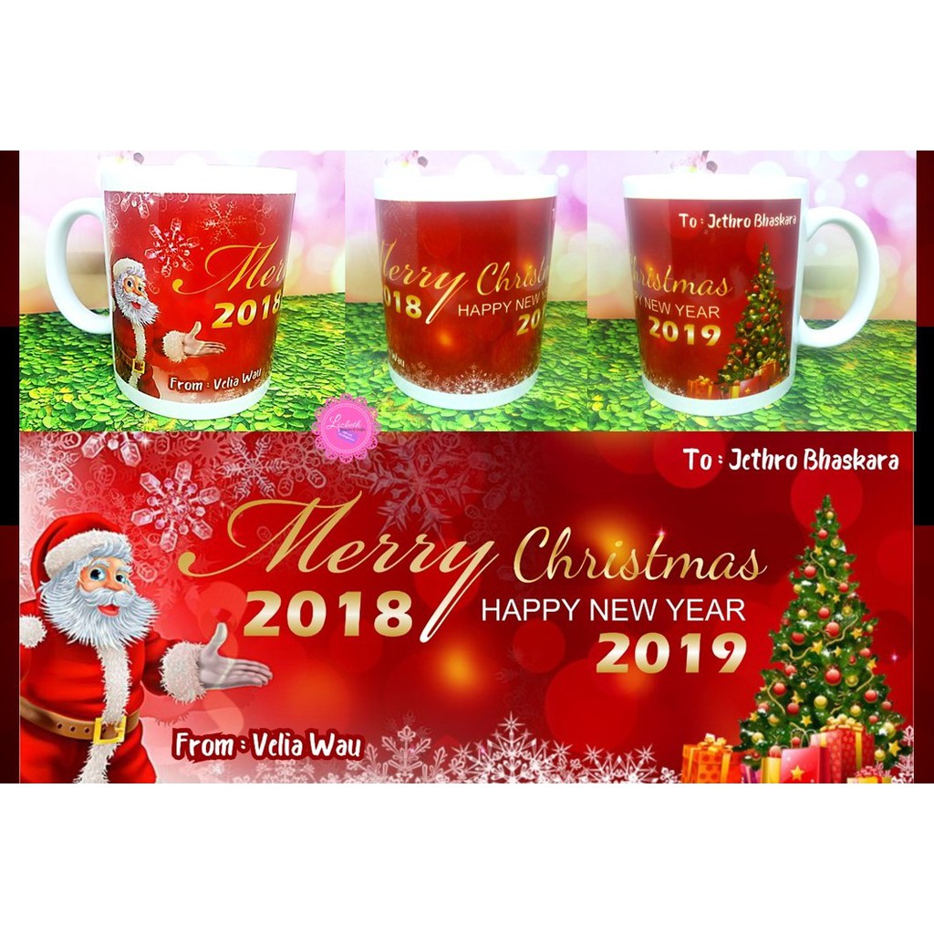  MUG  GELAS DESAIN  CUSTOM TEMA NATAL TAHUN BARU ULANG 