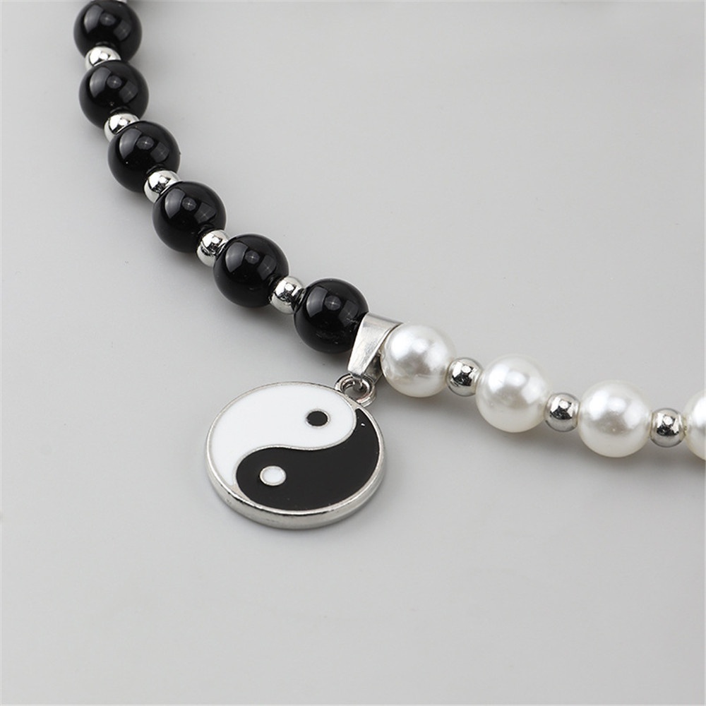 Tai Chi Gosip Yin Yang Liontin Hitam Putih Kalung Choker Pasangan untuk Pria dan Wanita