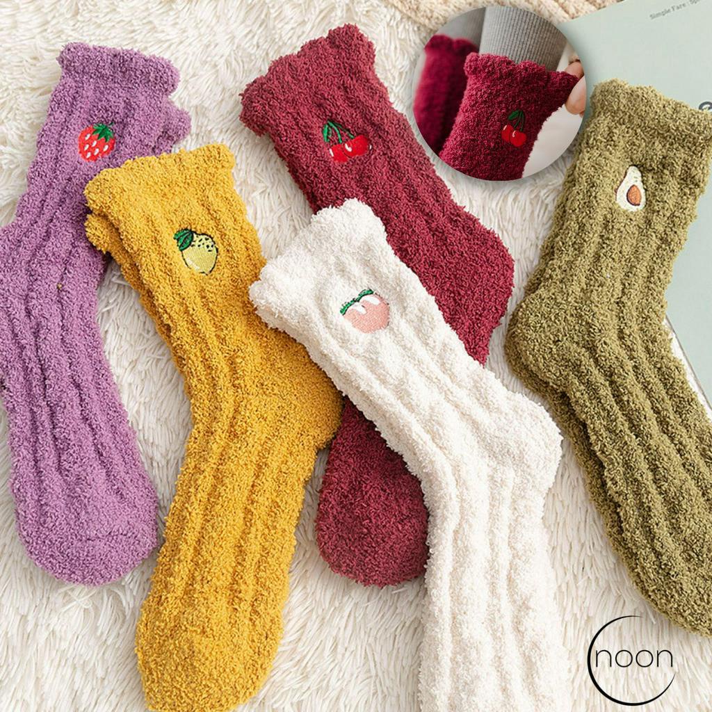 NOON (sleeps-all-day) Kaos Kaki Wanita Korea Dewasa Tidur Kamar Hangat Tebal Bulu Lembut Empuk Musim Dingin Motif Lucu Imut Impor Grosir Murah Lusinan Kaus Kaki Koskaki Koaskaki Betis Buah Wool Wol