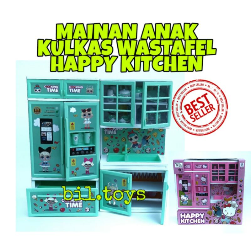 MAINAN ANAK PEREMPUAN DAPUR HAPPY KITCHEN SET COOKINGKULKAS WASTAFEL MAINAN KITCHEN SET LOL HK