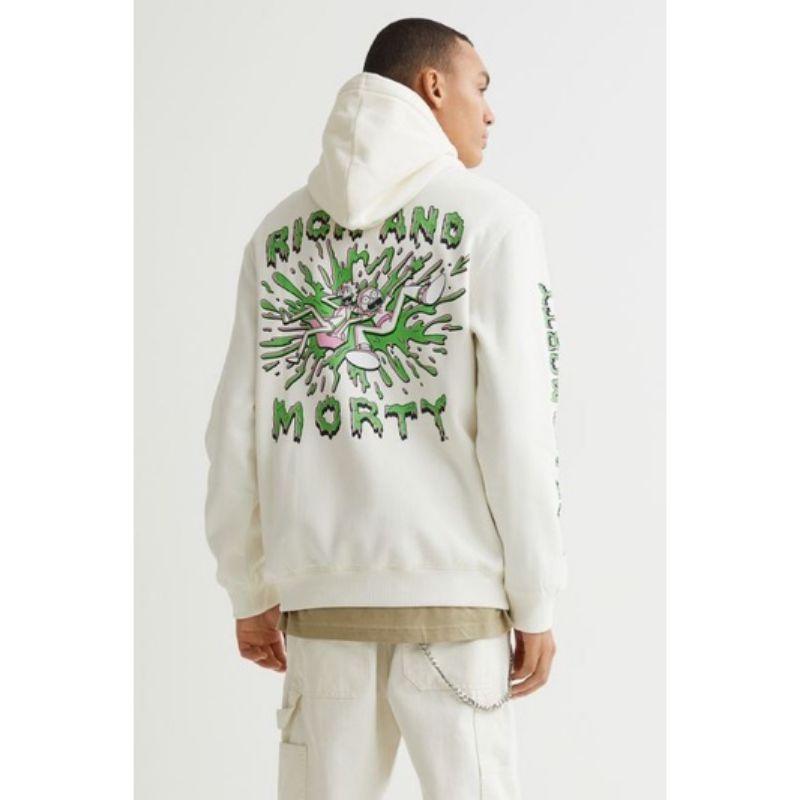 Hoodie HM Rick And Morty Putih Beige Hnm White Pria Wanita Full Tag Free Paper Bag